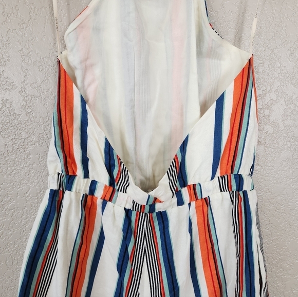 Moon River LINEN COTTON blend Striped Halter Romper White Blue Orange - Picture 10 of 11